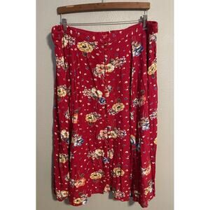 Khaki Rose Skirt Womens Large Red Floral Button Front Rayon Maxi Boho Y2K